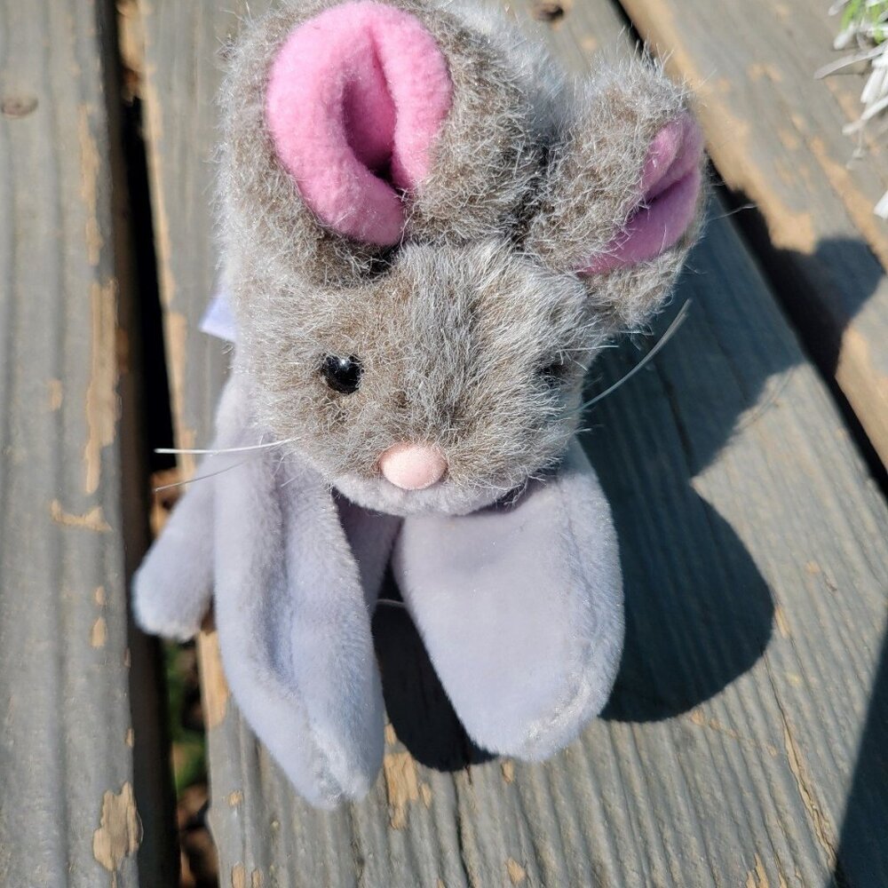 Vintage 1995 Mary Meyer Gray Mouse Plush Stuffed Animal Finger Puppet 4"